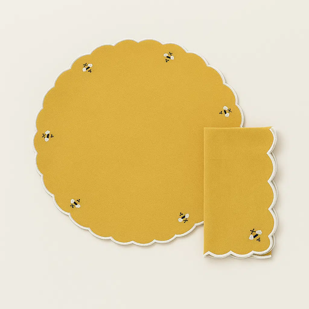 Mariaida Home Arı Nakışlı Amerikan Servis Peçete Set Sarı