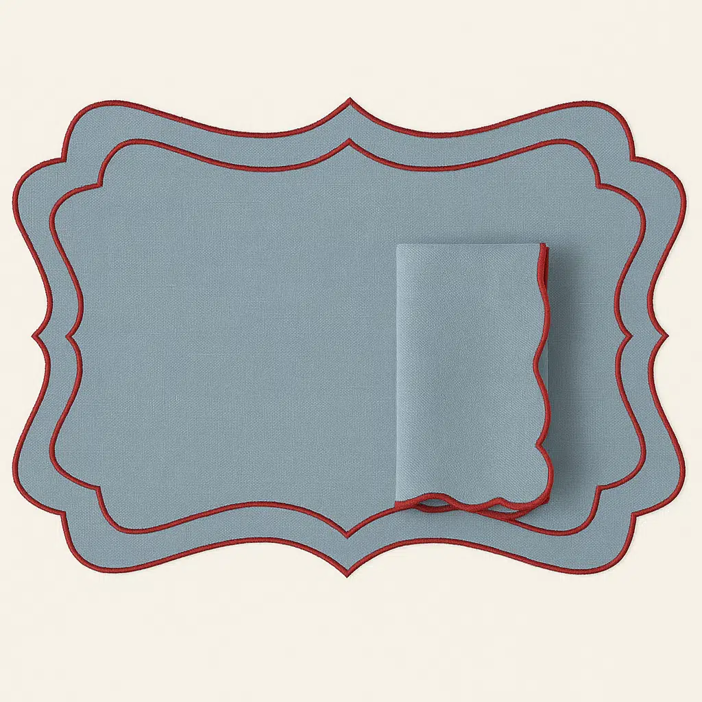 Mariaida Home Brisa Amerikan Servis Peçete Set Gökyüzü Mavi Bordo