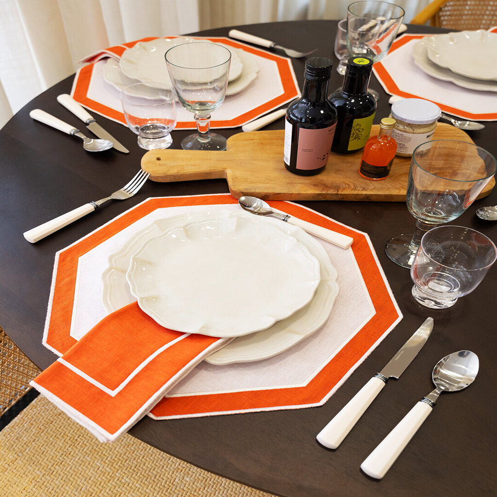 Mariaida Home Douro Amerikan Servis Peçete Set Turuncu Beyaz