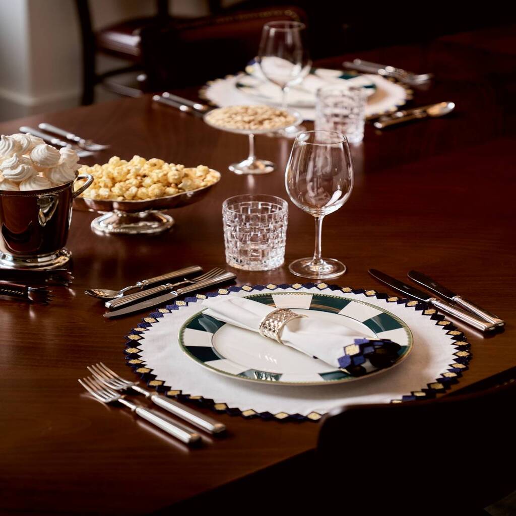 Mariaida Home Fado Amerikan Servis Peçete Set Beyaz Mavi Gold