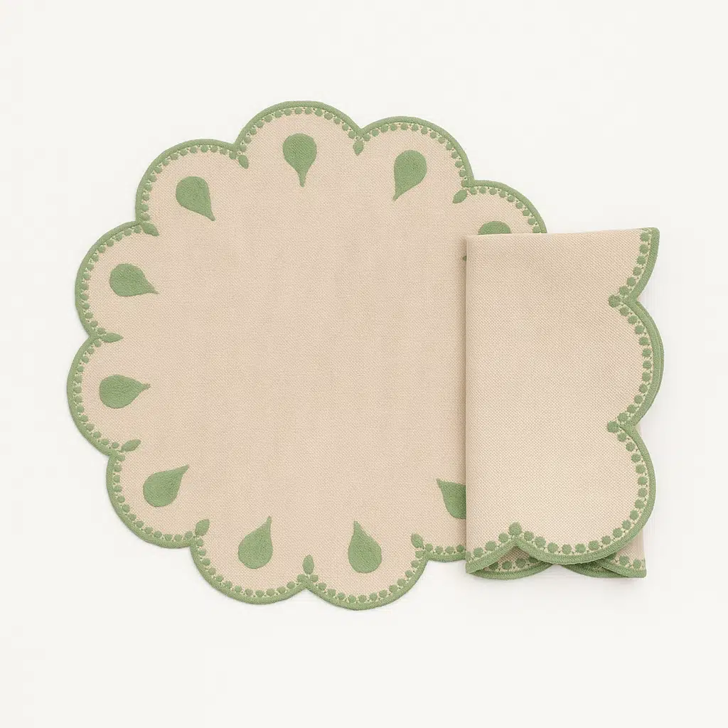Mariaida Home Gotas Amerikan Servis Peçete Set Bej Yeşil