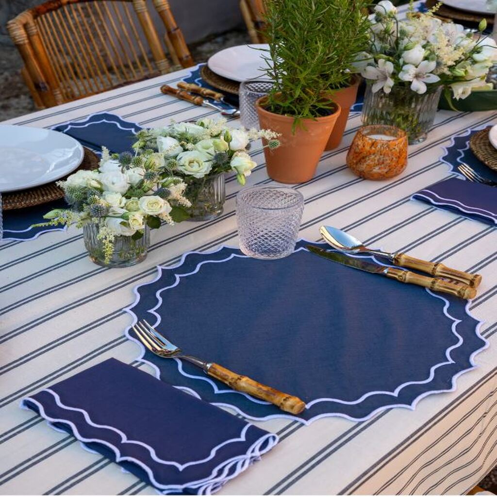 Mariaida Home Navy Amerikan Servis Peçete Set Mavi Beyaz