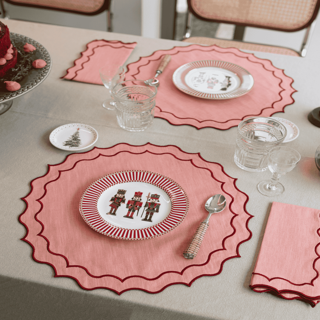 Mariaida Home Navy Amerikan Servis Peçete Set Somon Kırmızı