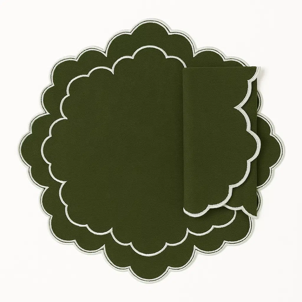 Mariaida Home İris Amerikan Servis Peçete Set Yeşil Beyaz