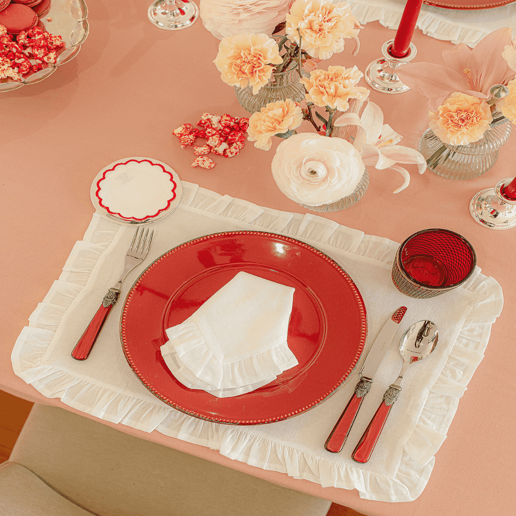 Mariaida Home Ruffle Amerikan Servis Peçete Set Beyaz