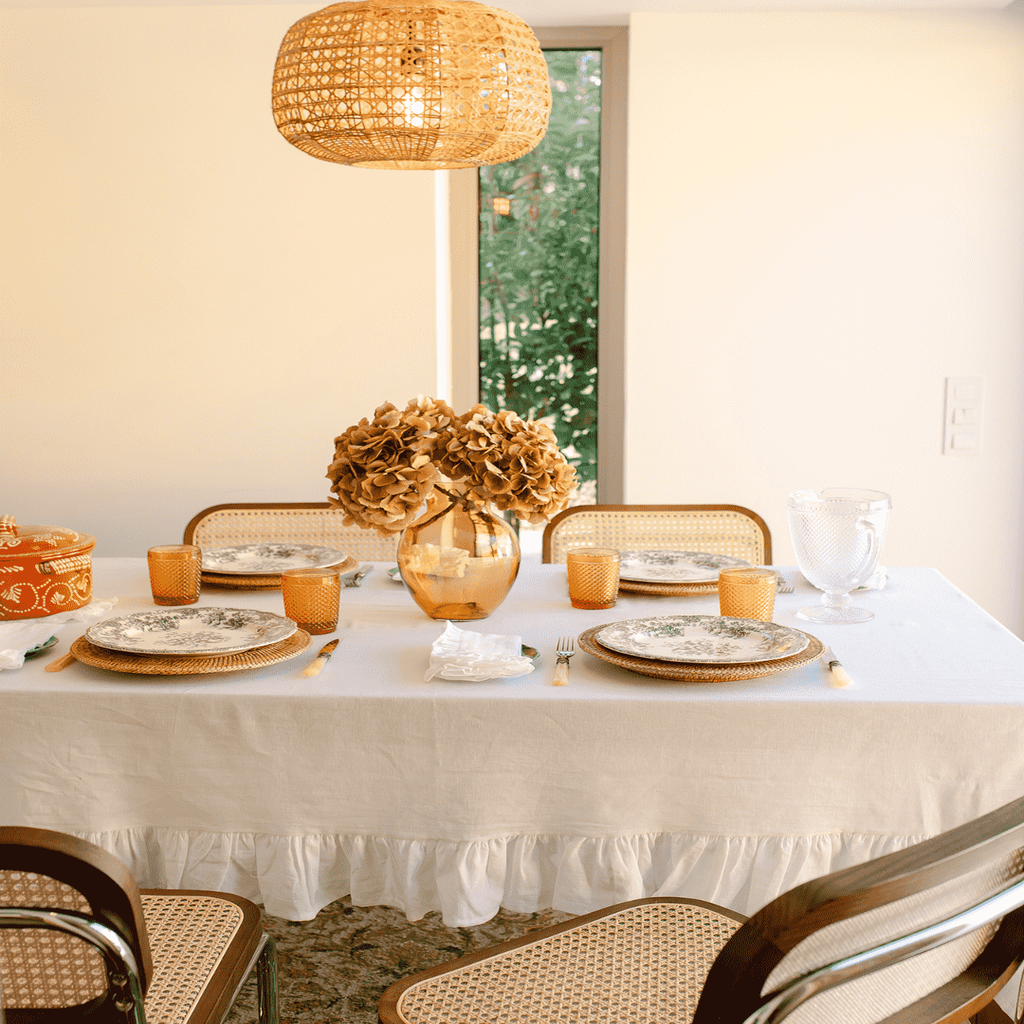 Mariaida Home Ruffle Tablecloth Beyaz 150x250