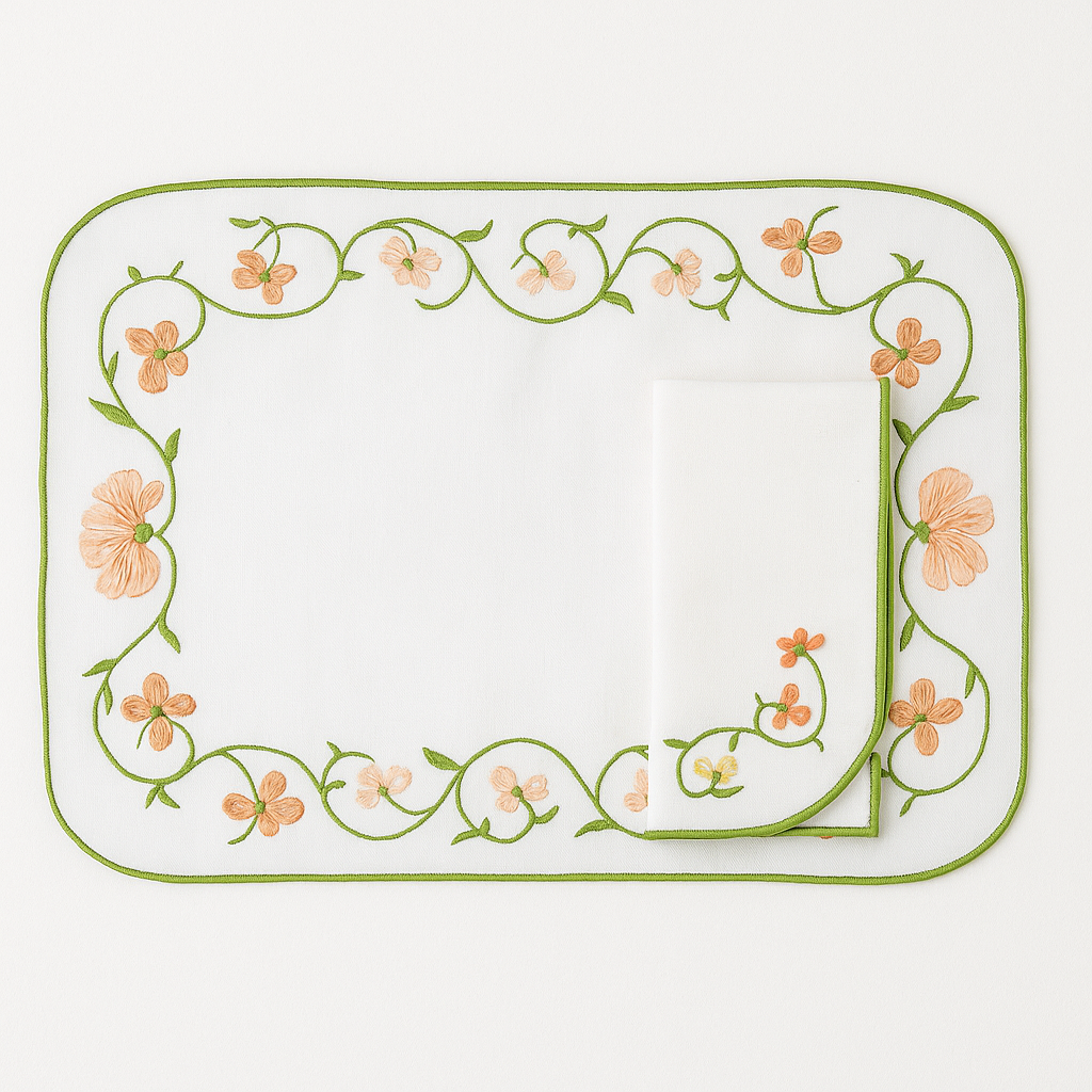 Mariaida Home Silvestre Amerikan Servis Peçete Set Beyaz Yeşil